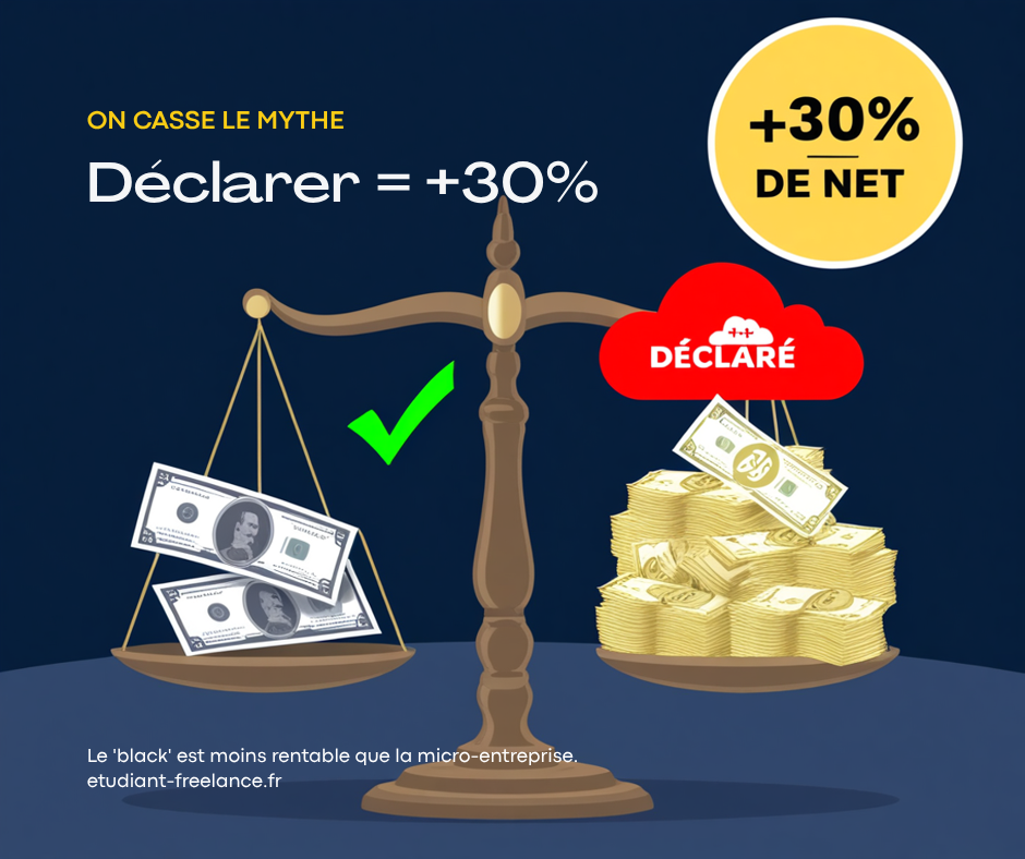 Comparaison rentabilité travailler au black vs déclarer ses cours particuliers : +30% de revenu net en auto-entrepreneur